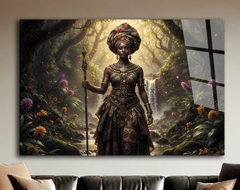 African Woman Wall Art, Black Woman Fashion Wall Art,Tempered Glass Wall Art,Glass Printing,Large Glass Wall Art,African Art,African Culture