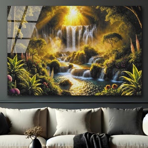 Tempered Glass Wall Art-Nature Panoramic Wall Art-Wall Decor-Home Decor-Glass Printing-Extra Large Wall Art-Waterfall Wall Art, abstract art