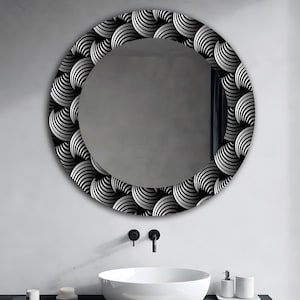 Multiple Shape Mirror Wall Decor, Bedroom Mirror, Tempered Glass Mirror Decor for Living Room, Mirror for Bathroom - Black Pattern Theme