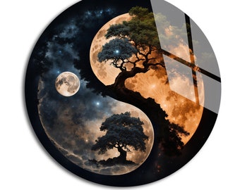 Yin Yang, Tempered Glass Printing Wall Decor, Round Wall Art, Aesthetic Design, Home Decor, Yin Yang Wall Art, Wall Decor, Natural Balance