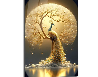 Peacock Tempered Glass Wall Art, Peacock Abstract Wall Art for Living Room Home Decor Gifts for Her Housewarming Gifts Animal Wall Hangings