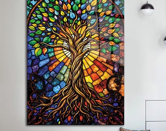 Tree of life, Mosaic Style, Tempered Glass Wall Art, Tempered Glass Wall Decor, Home Decor, Wall Arts, Modern Wall Decor, Wall Hangings