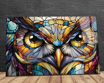 Tempered Glass Wall Art Stained Bird Stained Owl Decor-Glass Printing Art-Extra Large Wall Art Gifts-Stained Owl Wall Art