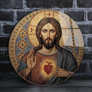 Art mural en verre trempé de Jésus, art mural du Christ, Jésus de Nazareth, art du vitrail, impression d'art mural sur verre, cadeau d'art mural religieux