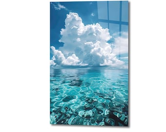 Glass Wall Art Ocean Tempered Glass Art Sea Wave Wall Hanging Blue Water Decor Large Wall Art