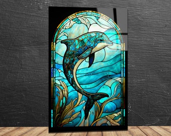 ステンドグラス　イルカ ステンドストラップ（イルカ）- ブルー | すいそう