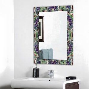 Round Mirror Wall Decor, Mirror Decor for Bedroom, Tempered Glass Mirror Decor for Living Room, Mirror for Bathroom - Peacock Pattern Theme