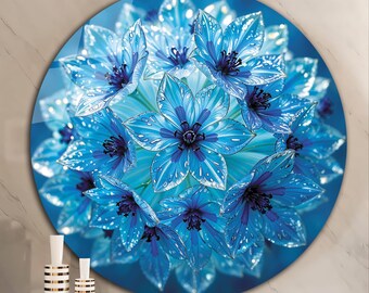 Blauwe kristallook gehard glas muurkunst-gebrandschilderd ronde muur kunst cadeau-cirkel muur kunst-gehard glas kunst-glas muur decor-abstract glas