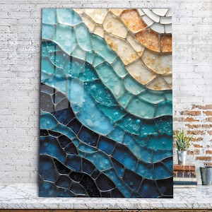 Glass Wall Art Ocean Tempered Glass Art Sea Wave Wall Hanging Blue Water Decor Large Wall Art