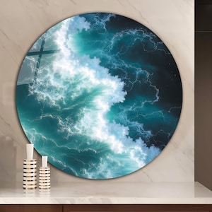 Tempered Glass Wall Art-Round Wall Art Gift-Circle Wall Art-Tempered Glass Art-Glass Wall Decor-Sea Waves wall art-Tropical Beach Wall Art