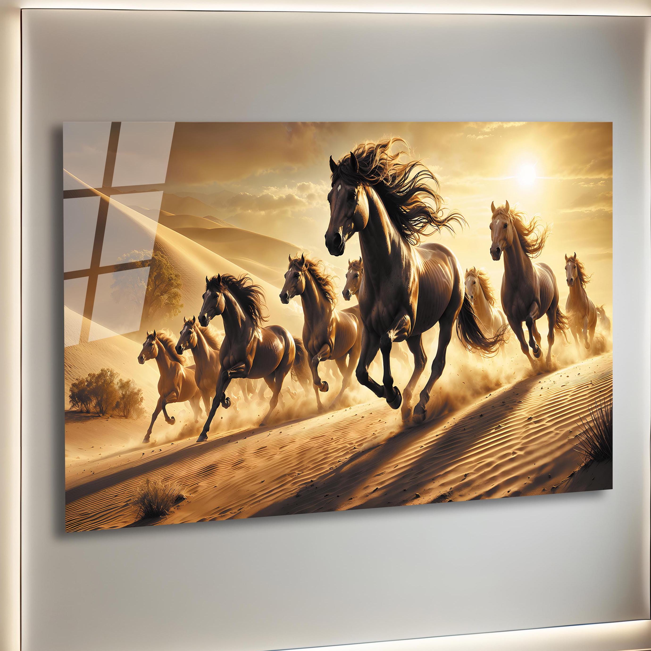 Lucky 7 Running Horses Glass Printing Wall Art - Tempered Glass