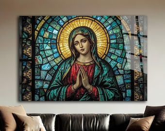Tempered Glass Wall Art,Virgin Mary Wall Art,Cross decor,Glass Printing Art,Christ Wall Art,Wall Hangings,Tempered Glass Art,Christian Decor