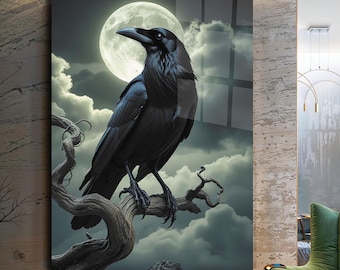 Crow Wall Art-Tempered Glass Wall Art-Black Crow Raven-Glass Wall Decor-Glass Large Wall Art-Wall Hangings-Crow Gifts-Glass Printing
