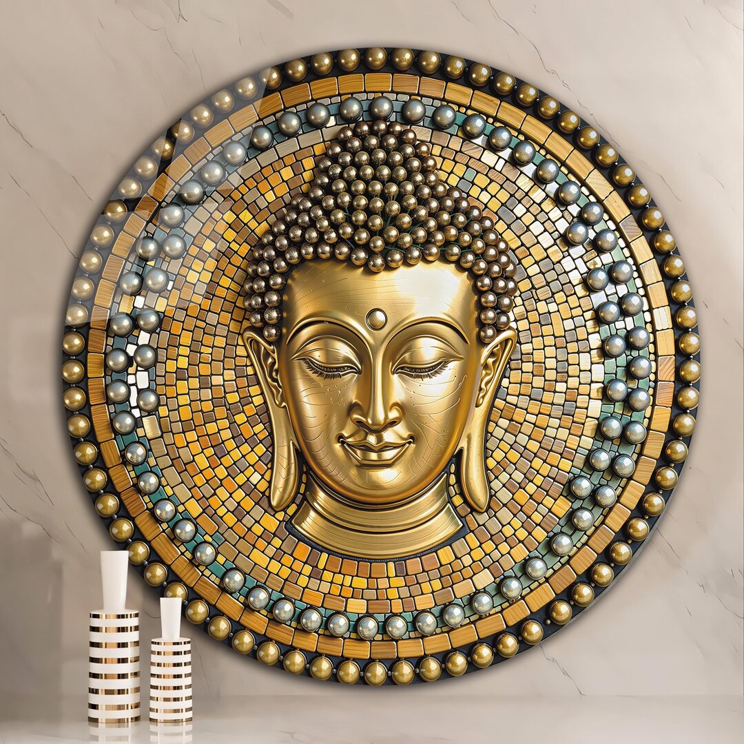 Tempered Glass Wall Art Buddha Wall Art Round Wall Decor Large Wall Art ...