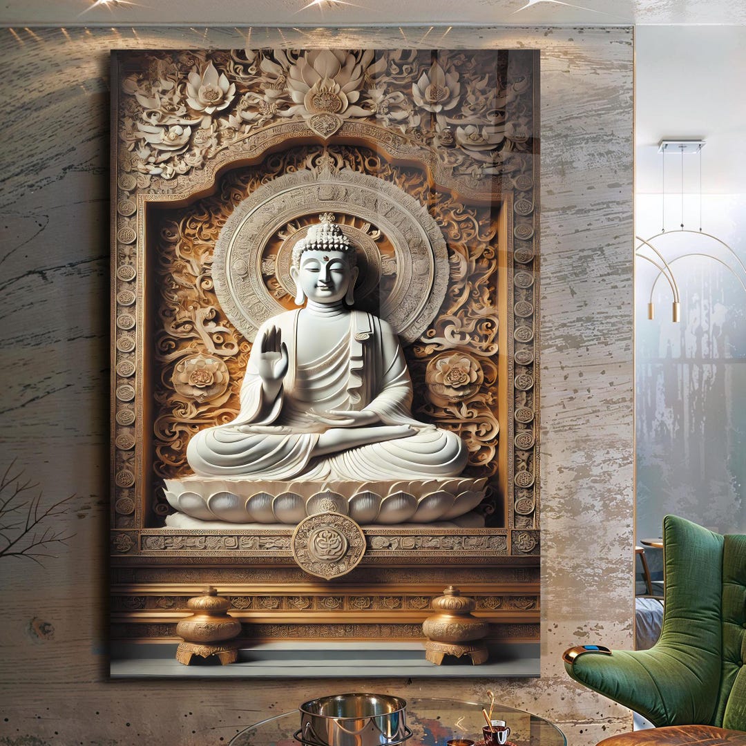 Lord Buddha Tempered Glass Wall Art, Buddha Wall Decor, Buddhism Glass ...
