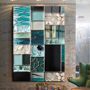 Glass Wall Art Ocean Tempered Glass Art Sea Wave Wall Hanging Blue Water Decor Large Wall Art