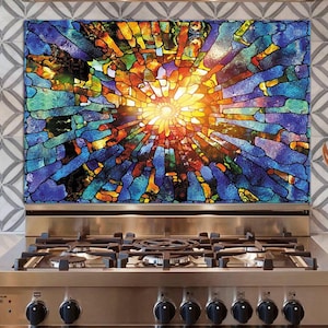 Dosseret de poêle en verre trempé, Carrelage pour dosseret de cuisine, Planche à découper, Planche à nouilles, Décoration de cuisine, Couvercle arrière de poêle, Couvercle de dessus de cuisinière