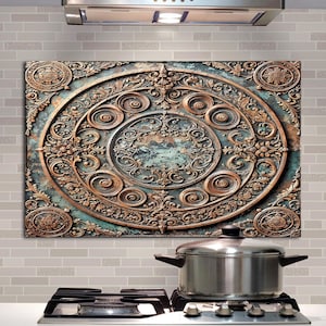 Tempered Glass Backsplash, Textured Copper Olive Backsplash, Kitchen Backsplash Behind Stove, Glass Backsplash for Kitchen,Stove Backsplash