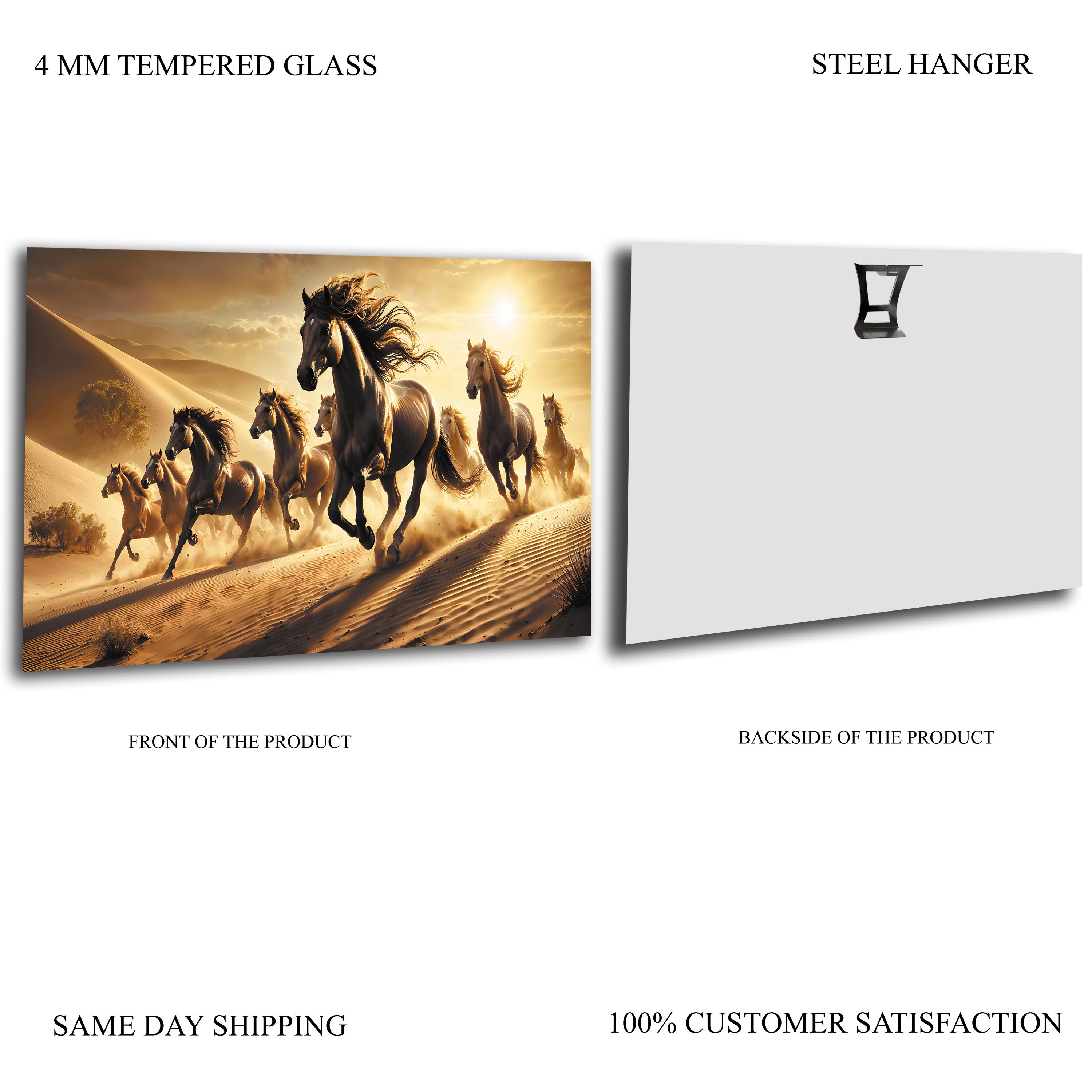 Lucky 7 Running Horses Glass Printing Wall Art - Tempered Glass