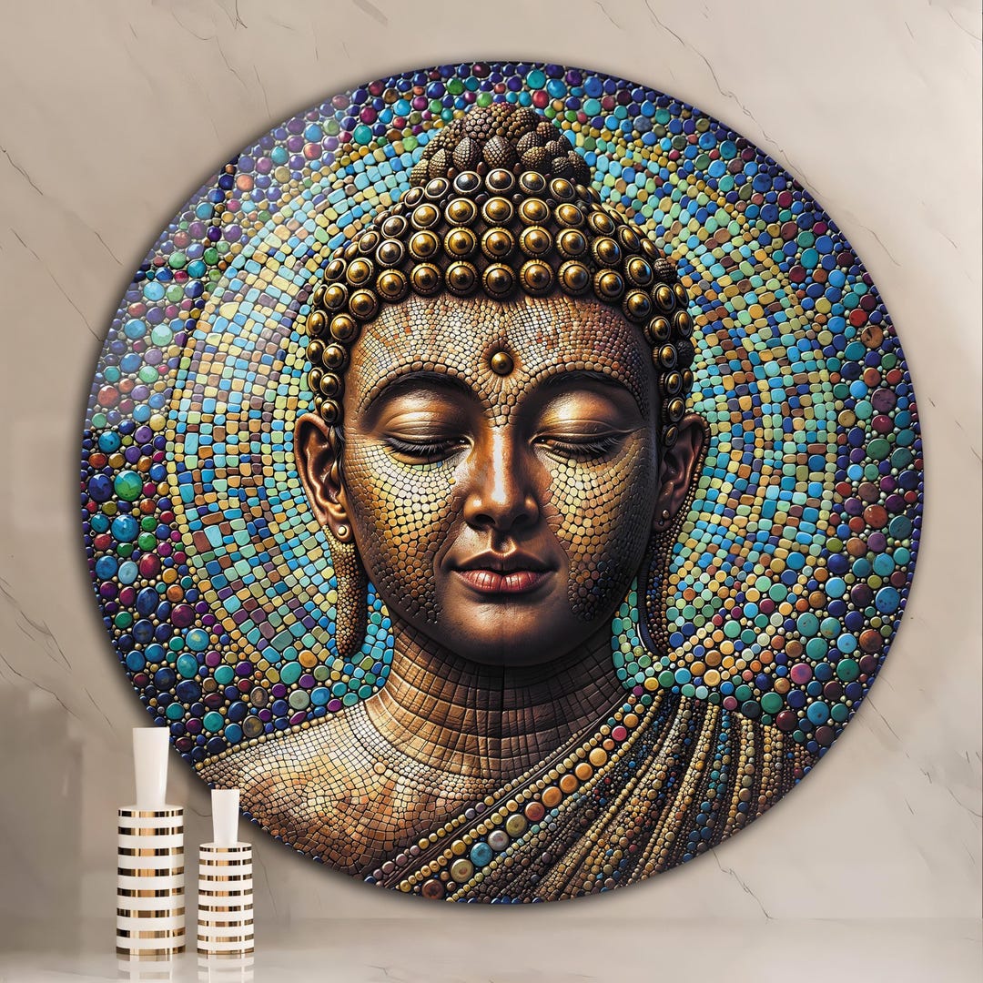 Tempered Glass Wall Art Buddha Wall Art Round Wall Decor Large Wall Art ...