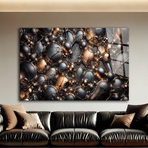 Black Gold Abstract Bubbles Tempered Glass Wall Art, Black Gold Bubbles Glass Wall Decor, Abstract Marble Glass Wall Hanging, Ready to Hang