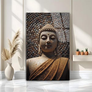 Decoración de pared con arte budista - Arte de pared de gran formato - Impresión de pared de Buda en vidrio - Arte de pared hindú - Arte de pared en vidrio templado - Arte de pared indio