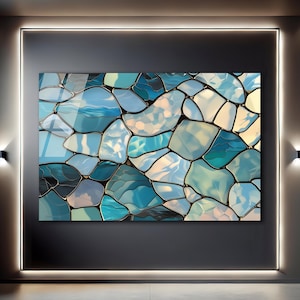 Glass Wall Art Ocean Tempered Glass Art Sea Wave Wall Hanging Blue Water Decor Large Wall Art