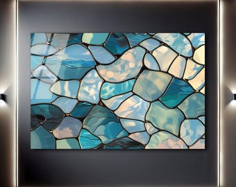 Glass Wall Art Ocean Tempered Glass Art Sea Wave Wall Hanging Blue Water Decor Large Wall Art
