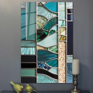 Glass Wall Art Ocean Tempered Glass Art Sea Wave Wall Hanging Blue Water Decor Large Wall Art