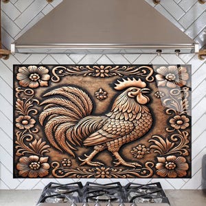 Tempered Glass Backsplash, Rooster Glass Backsplash, Kitchen Backsplash Behind Stove, Glass Backsplash for Kitchen, Rustic Stove Backsplash