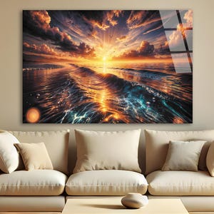 Tempered Glass Wall Art / Ocean Sunset Wall Art / Wall Decor / Large Wall Art / Ocean Sunset Window Decor / Christmas Gift