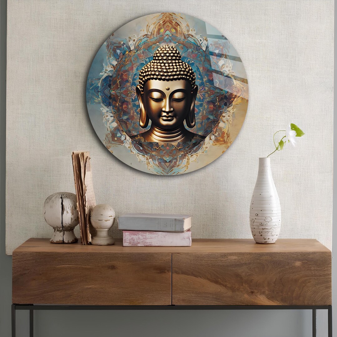 Tempered Glass Wall Art Buddha Wall Art Round Space Wall Decor Large ...