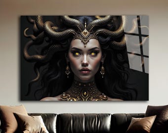 Medusa Wanddekor, Medusa Wandkunst, Glasdruck, Medusa Glaswandkunst, Glaswandkunst, Glaswanddekor, Medusa gehärtetes Glas Wandkunst