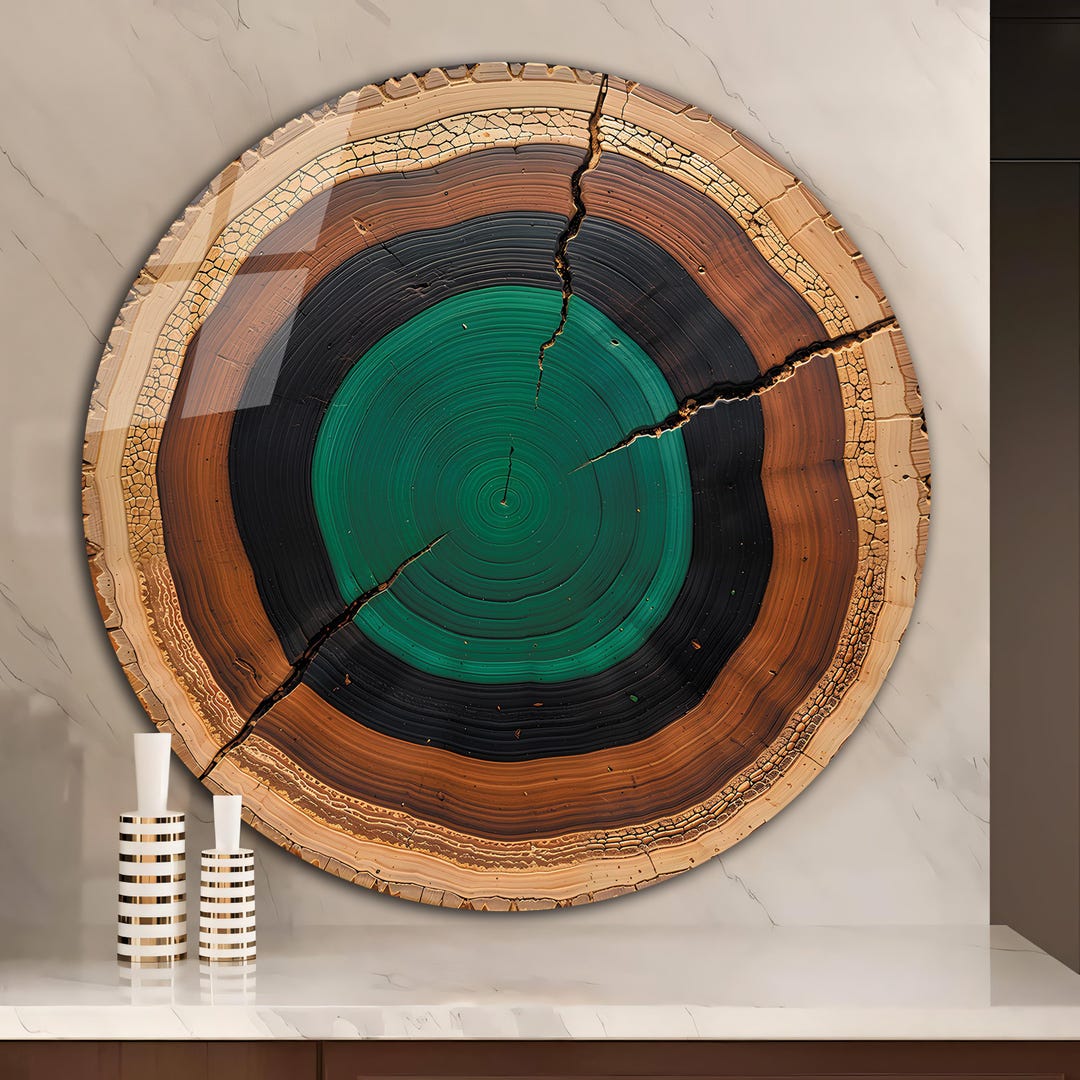 Rustic Tree Rings Tempered Glass Wall Art, Circle Decor - Etsy
