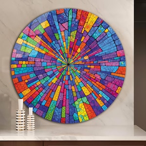Tempered Glass Wall Art-Stained Look Round Wall Art Gift-Circle Wall Art-Tempered Glass Art-Glass Wall Decor-Abstract Glass Art-Round Decor