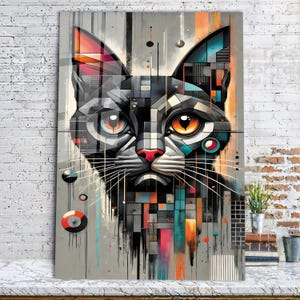 Gato abstracto - Arte mural de vidrio templado - Decoración del hogar - Decoración de pared - Escultura de pared - Diseño de interiores - Regalo de cumpleaños - Arte abstracto