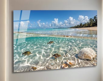 Tempered Glass Wall Art-Panoramic Wall Art-Glass Printing-Extra Large Wall Art-Mega Size Panoramic Print-Ocean Beach Wall Art-Tropical Beach