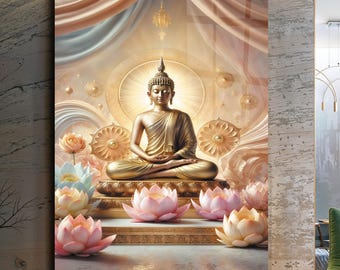Cuadros de vidrio templado para pared / Cuadros de Buda para pared / Regalos para inauguración de casa / Decoración budista para pared / Regalos para ella / Adornos de pared grandes / Decoración del hogar