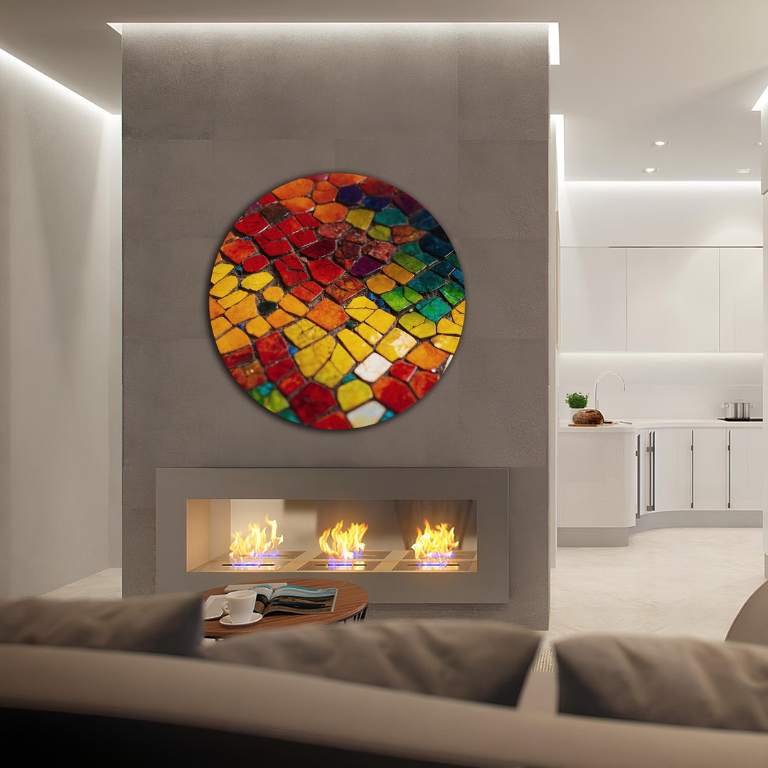 Stained Tempered Glass Round Wall Art Decor, Abstract Glass Wall ...