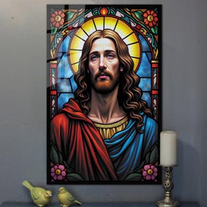 Jesus Tempered Glass Wall Art, Christ Wall Art, Jesus of Nazareth, Stained Glass Art, Glass Printing Wall Art Decor, Religious Wall Art Gift