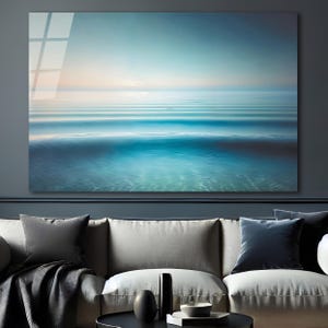 Art mural en verre Art en verre trempé océan, décoration murale vague de mer, grande oeuvre d&#39;art murale