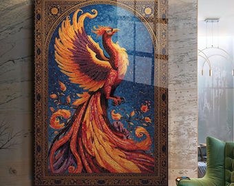 Phoenix Wall Art-Tempered Glass Wall Art-Mega Wall Art-Stained Glass Print-Large Wall Art-Glass Printing-Phoenix Wall Decor-Phoenix Bird
