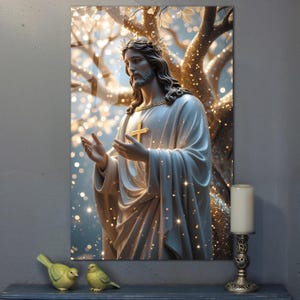 Art mural en verre trempé de Jésus, art mural du Christ, Jésus de Nazareth, art du vitrail, impression d'art mural sur verre, cadeau d'art mural religieux