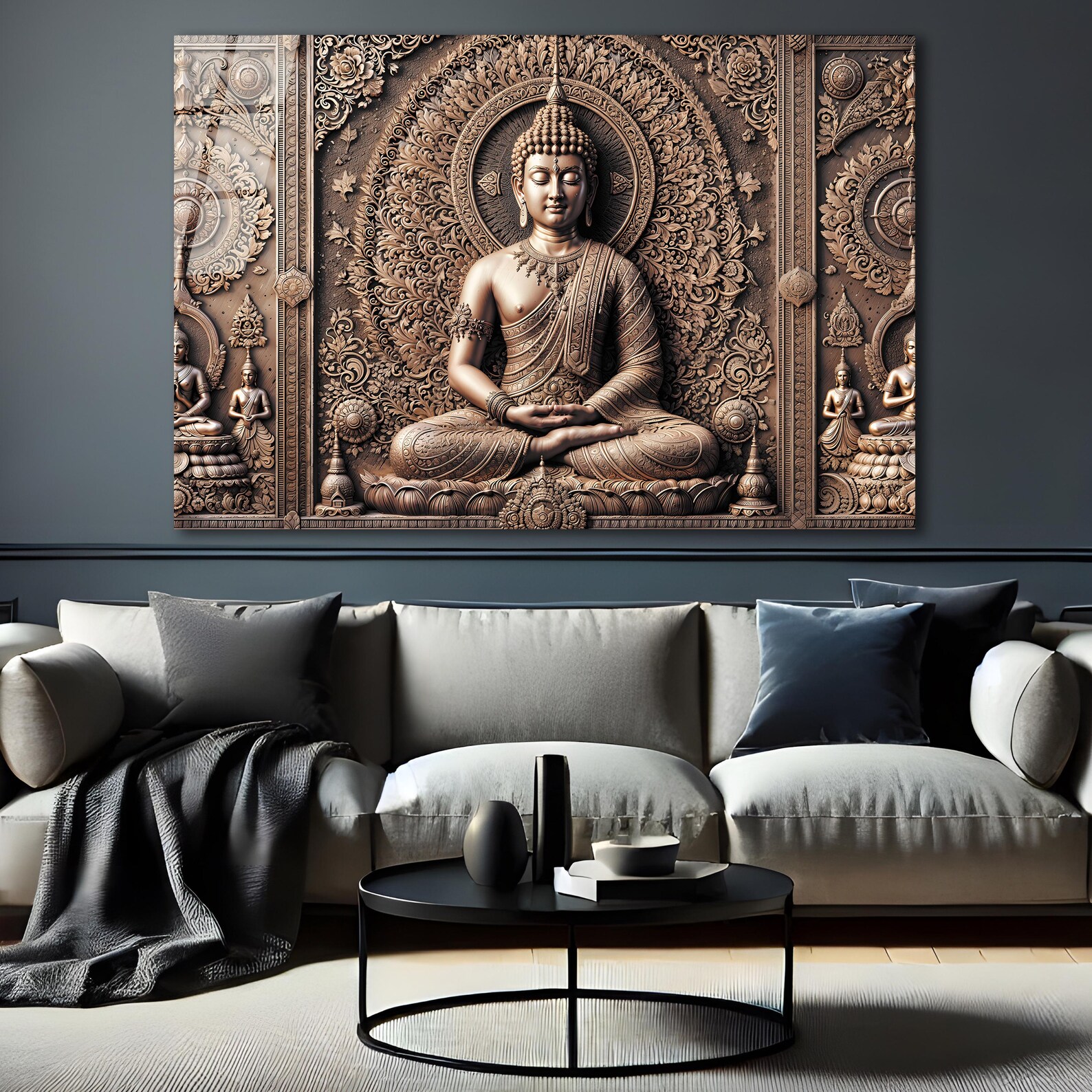 Tempered Glass Wall Art, Copper Buddha Wall Art, Buddha Wall Decor ...