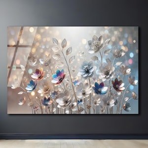 Modern glass wall art, Glass Summer flowers, Contemporary art, Glass panel, Tempered glass, office wall art, glass flowers, glass wall decor