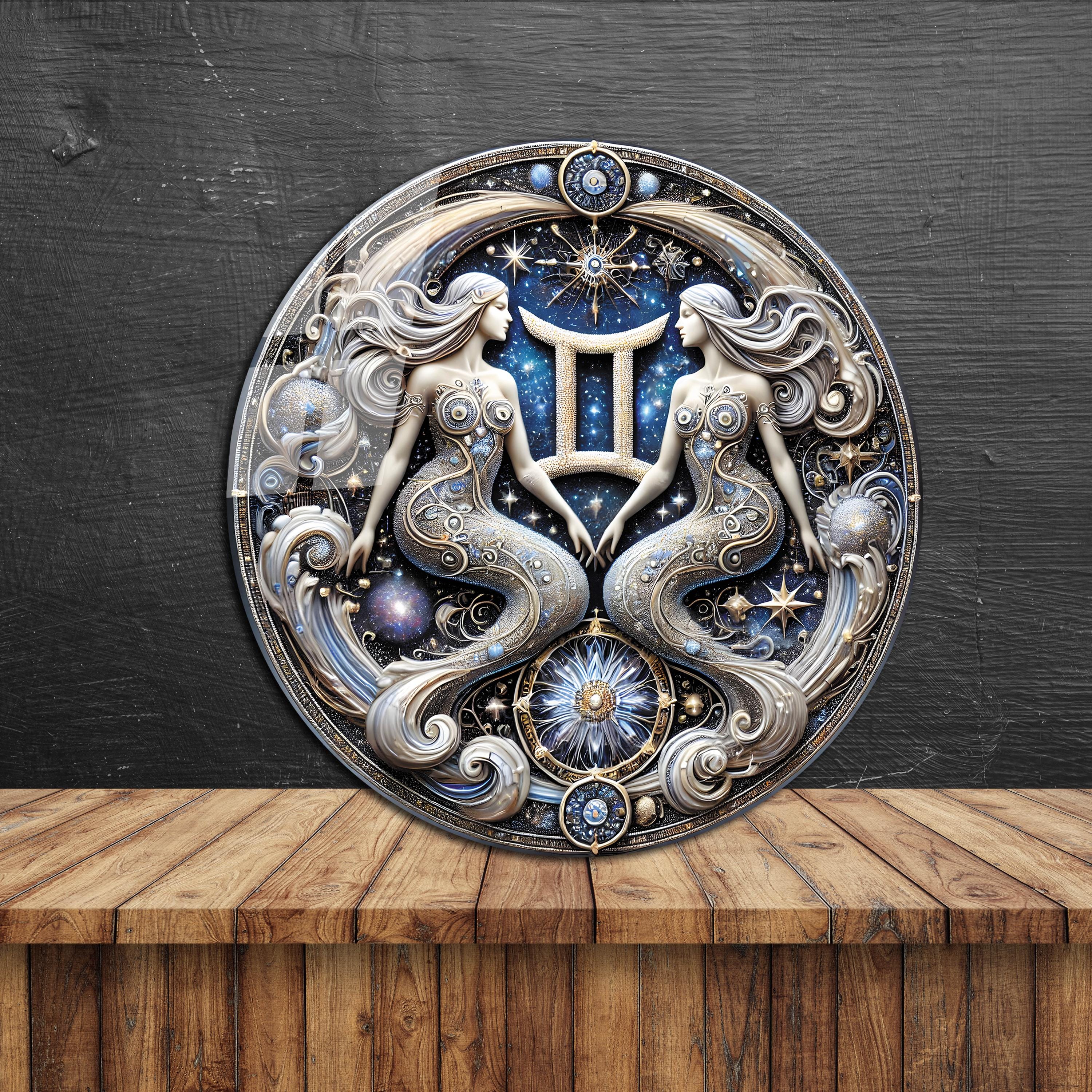 Tempered Glass Wall Art, Gemini Zodiac Sign, Horoscope Wall Art