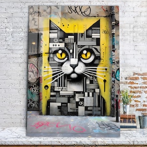 Gato abstracto - Arte mural de vidrio templado - Decoración del hogar - Decoración de pared - Escultura de pared - Diseño de interiores - Regalo de cumpleaños - Arte abstracto