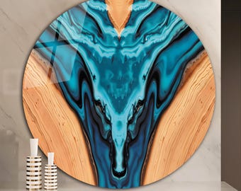 Rustic Tree Rings Resin Look Tempered Glass Wall Art, Circle Decor