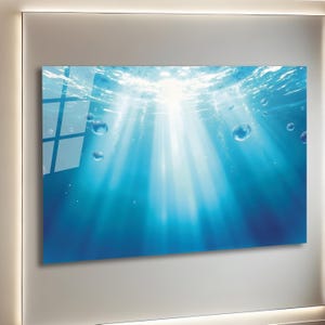 Art mural en verre Art en verre trempé océan, décoration murale vague de mer, grande oeuvre d&#39;art murale