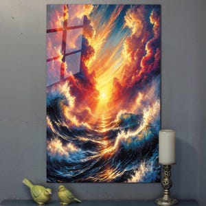 Tempered Glass Wall Art / Ocean Sunset Wall Art / Wall Decor / Large Wall Art / Ocean Sunset Window Decor / Christmas Gift